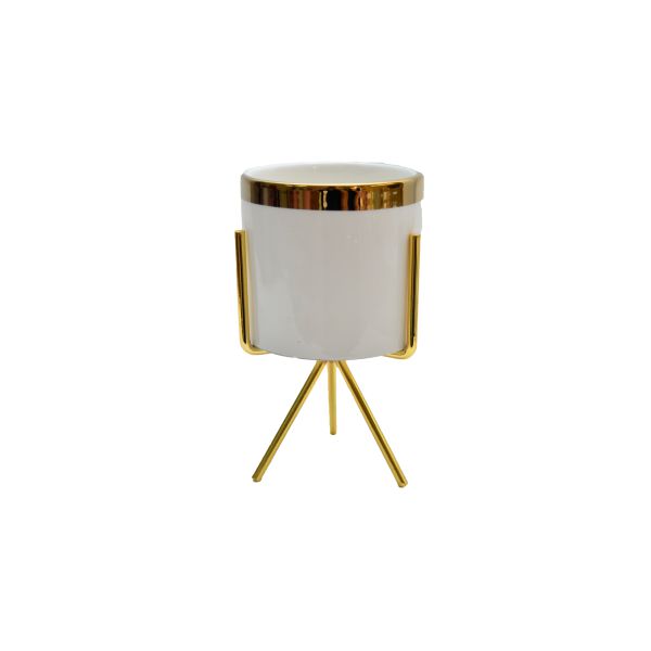 Vaso Branco Mini Com Suporte Dourado